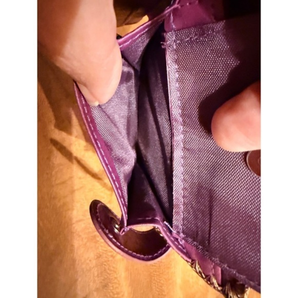 Lavishy Embroidered Fox Vegan Leather Bifold Wallet Purple NWOT - Picture 8 of 9